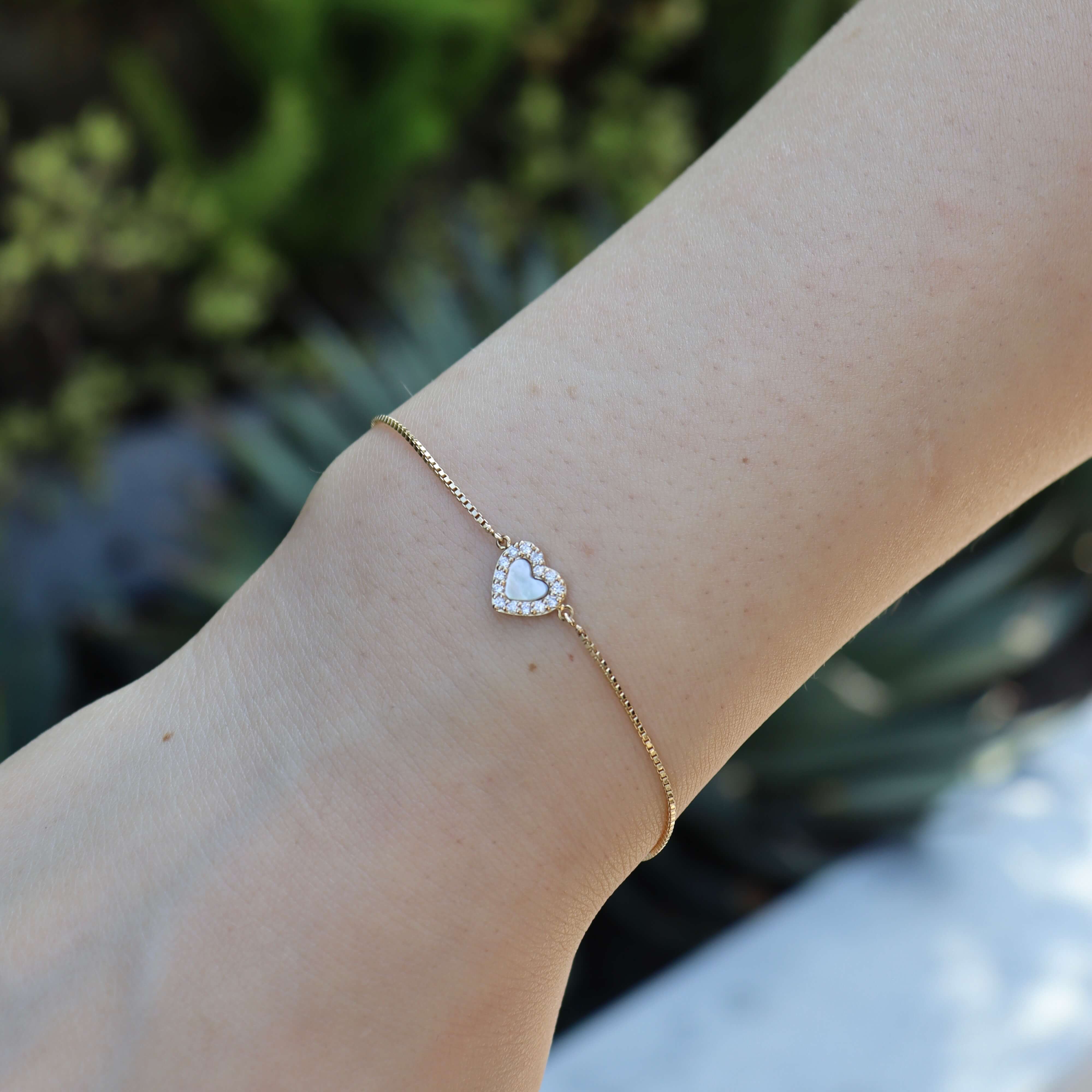 14K Pearl Heart Diamond Bracelet Bracelets IceLink-CAL 14K Gold  